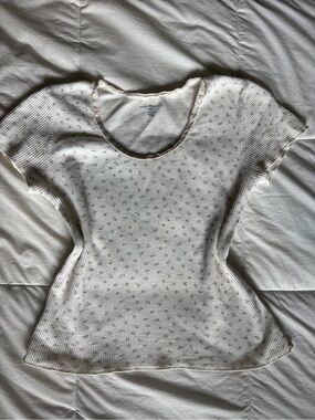Brandy Melville Cream Waffle Top with Blue Floral Print